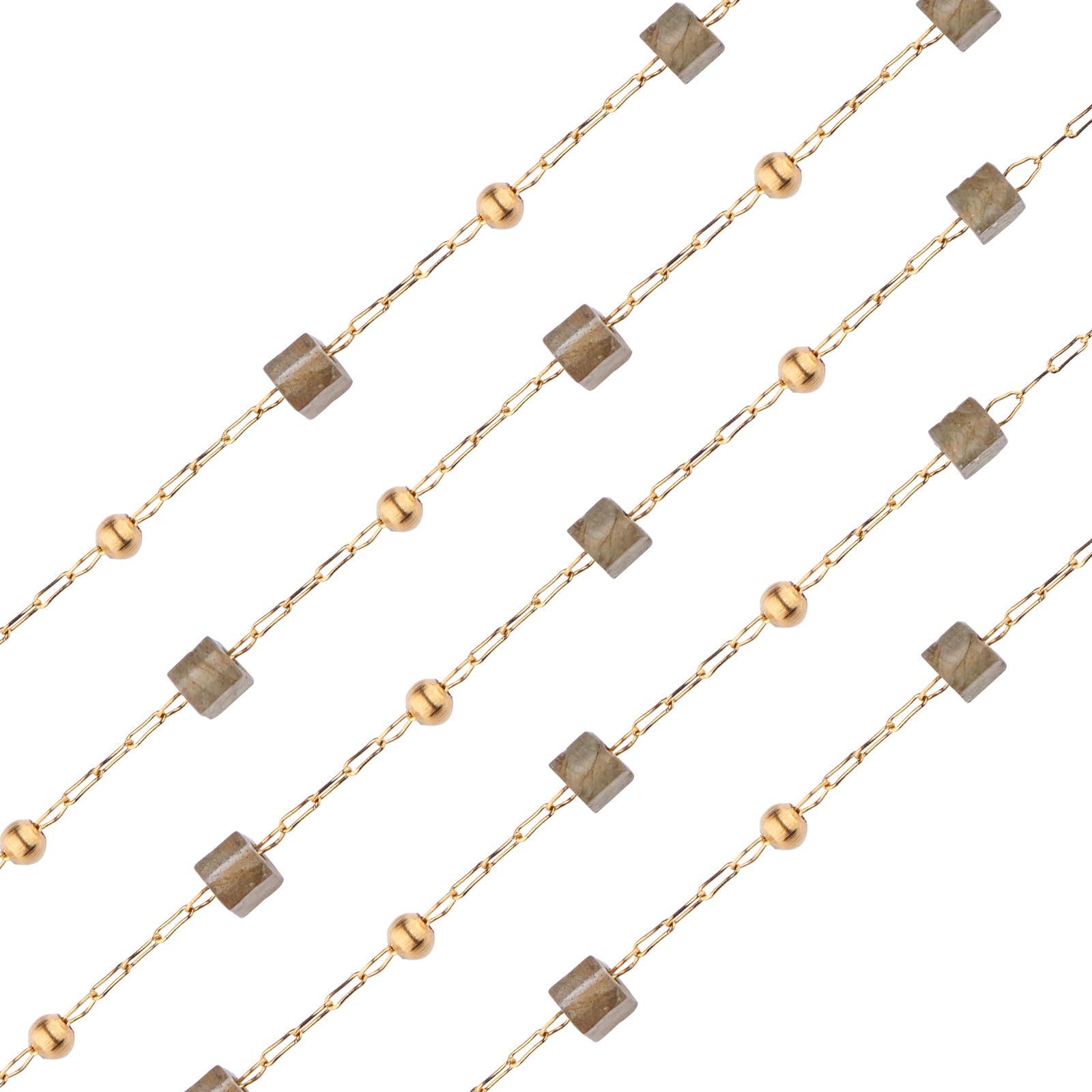 COGCHARGER 3.28 Feet 1M Natural Square Beaded Chains Unwelded Gemstone Rosary Chain with Golden Findings for Women Girl Jewelry Making