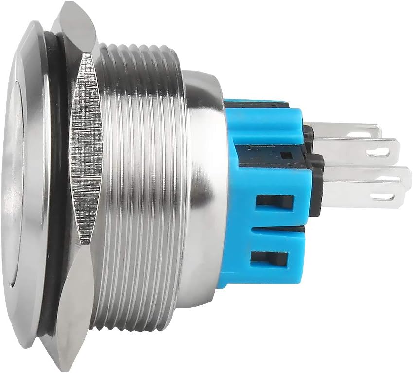 Larcele Push Button Switch 28mm Waterproof Momentary Metal DIY Switch,Large Size,1 Piece JSANKG-15, silver - Image 5