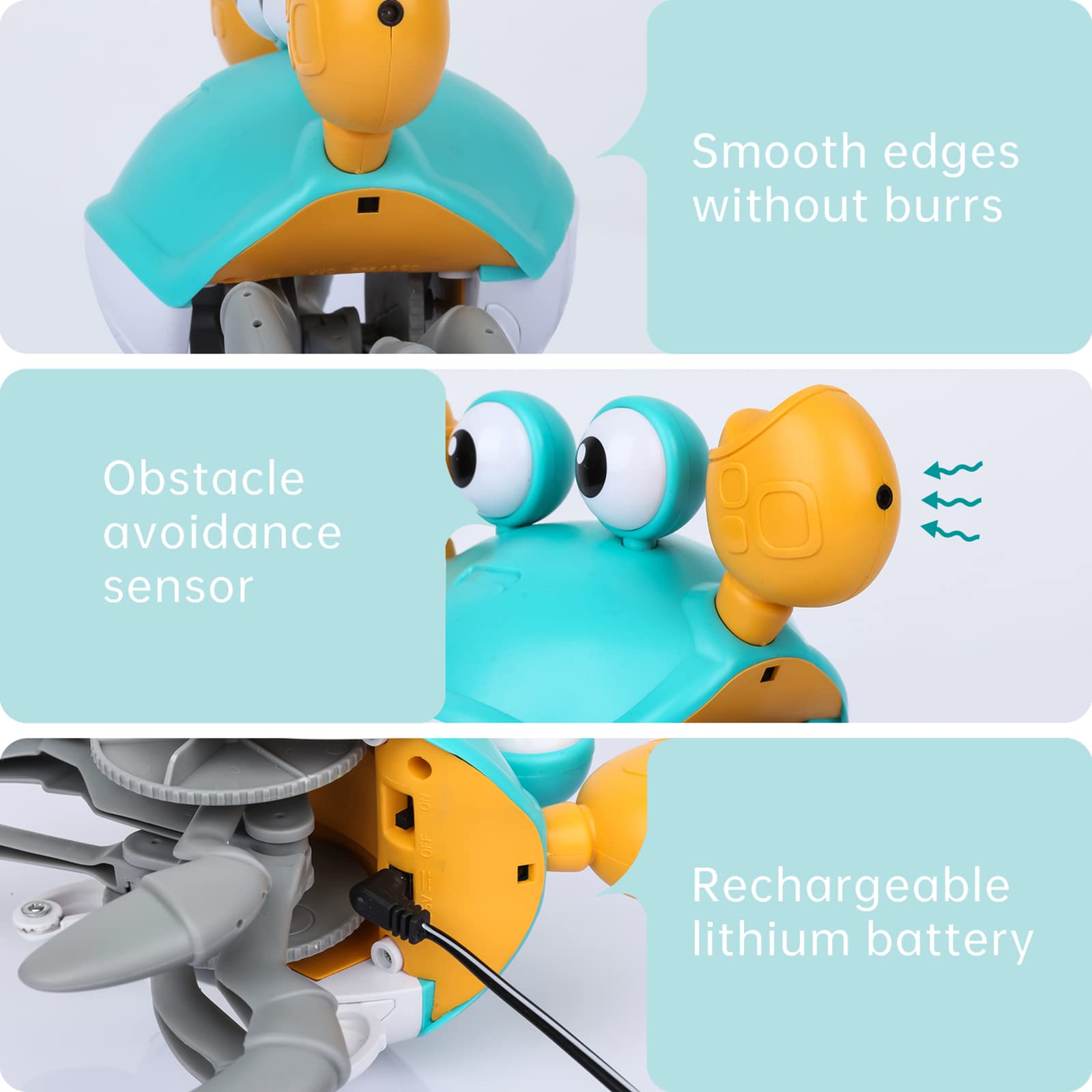 Crawling Crab Baby Toys Upgrade Version - 3 Speed & Music Control, Infant Tummy Time Interactive Walking Toddler Toy for 3 4 5 6 7 8 9 10 11 12 Year Old Boys or Girls (Blue)