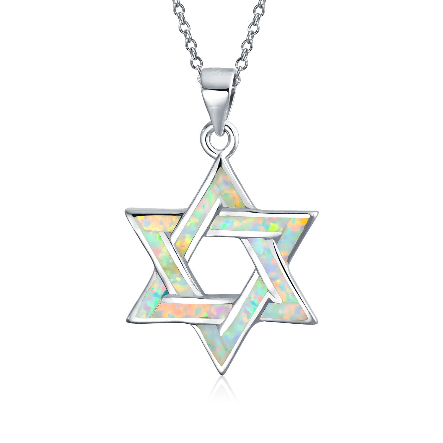 Bling Jewelry Hanukkah Magen Judaic Open Created White Opal Star Of David Pendant Necklace For Bat Mitzvah For Women Teens .925 Sterling Silver