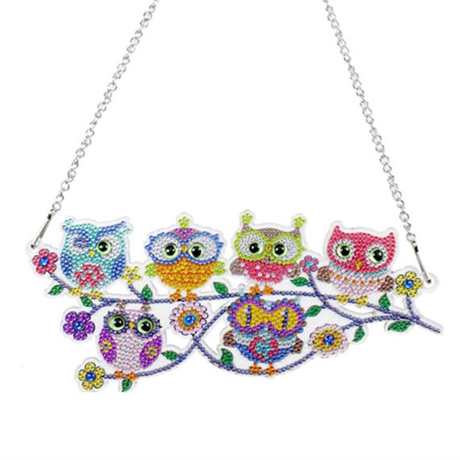 ZOYIEP 5D DIY Diamond Painting Wreath, Owl Peacock Rhinestone Diamond Painting Kit Pendant, Diamond Painting Wreath Decoration for Home Wall Decor (Owl 2)