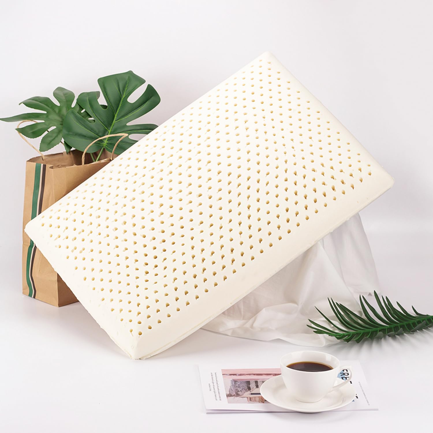 Photo 1 of Talatex Dunlop 100% Natural Latex Pillow, Medium Low Pofile Latex Firm Pillow Helps Relieve Pressure, Neck and Shoulder Pain