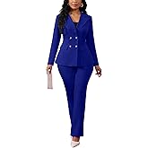 Pant Suits for Women Dressy Business Casual Outfits Long Sleeve Blazer Jacket Wide Leg Pant Sets Work Office Suits