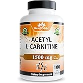 NaturaLife Labs Acetyl L-Carnitine (ALCAR) 1500 mg per Serving – 100 Capsules – Non-GMO, Gluten-Free, Vegan