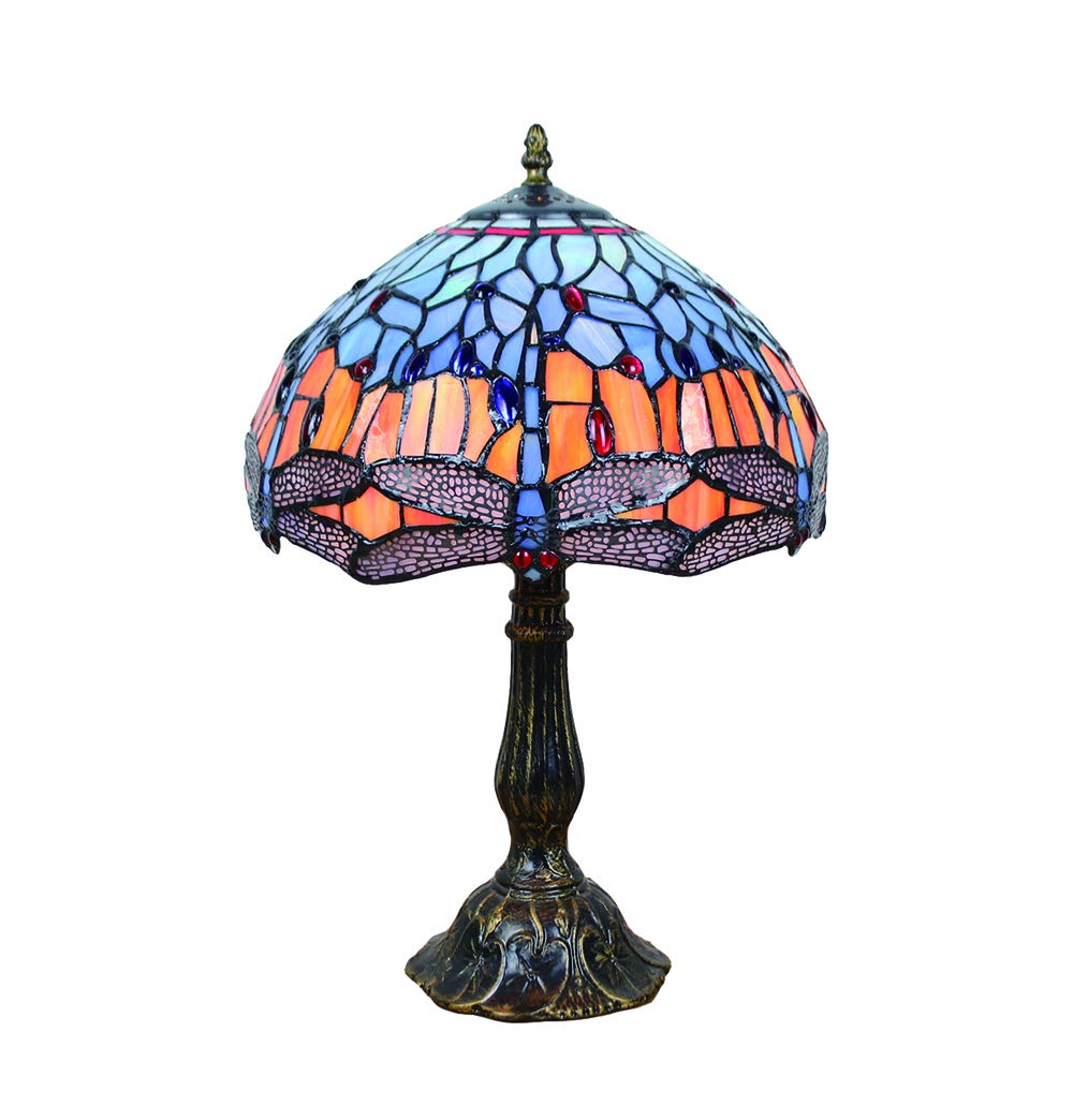 Tokira Vintage Tiffany Table Lamps Living Room Lighting, Blue Dragonfly Handmade Stained Glass Lampshades, 12 Inch Cozy Night Light Reading Lamps for Bedroom/Studyroom for Kids