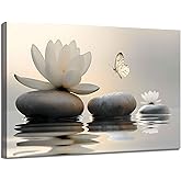 Large Zen White Lotus Canvas Wall Art Bathroom Decor Painting Pictures Living Room Meditation Spa Posters Prints for Modern Spiritual Yoga Bedroom Decoration Ready to Hang