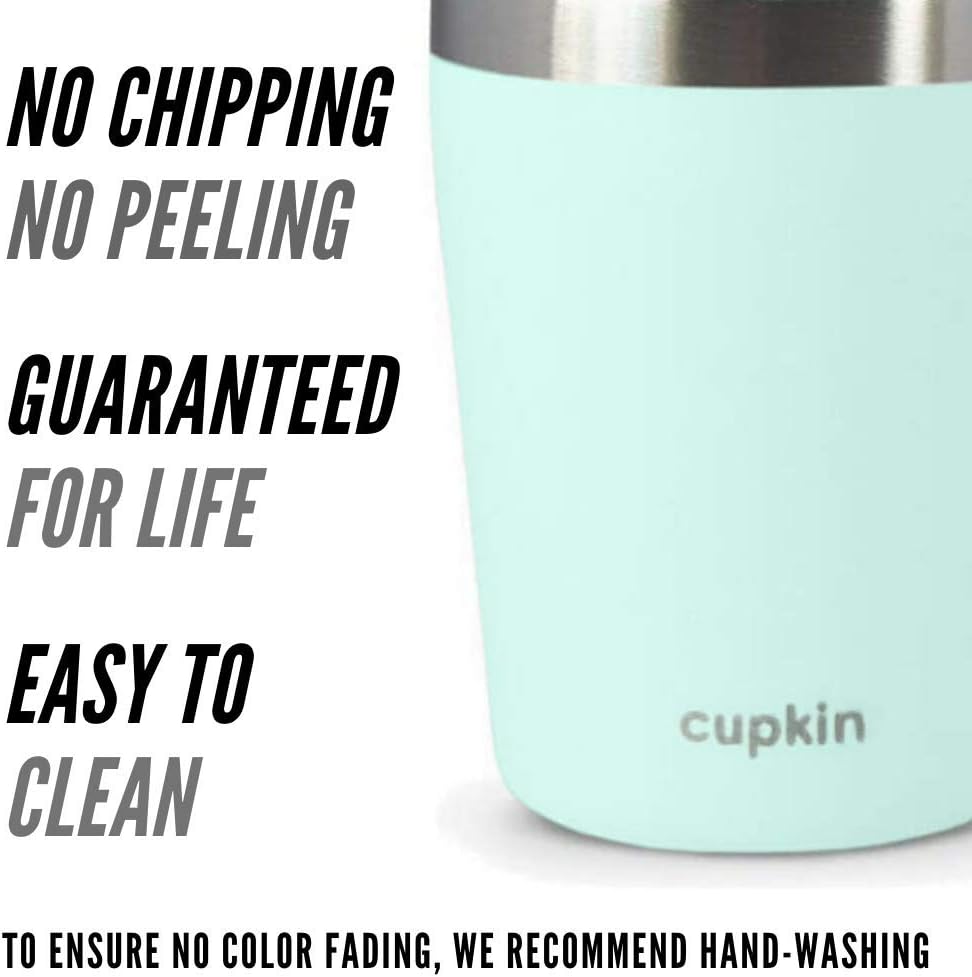 Stackable Stainless Steel Cups for Toddlers & Kids (EASY to Clean) - Set of 2 Powder Coated 8 oz Vacuum Insulated Tumblers, 2 Non BPA Lids and 2 Food Grade Reusable Silicone Straws (Peach + Green): Kitchen & Dining