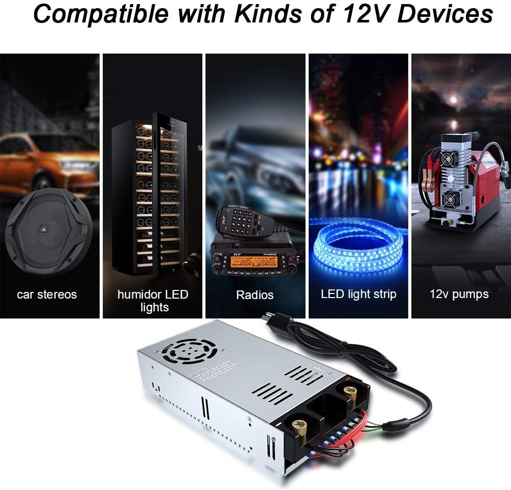 SMPS 110V AC to 12V DC Converter Power Supply Adapter Switch Transformer Max 50A 600W (New Version): Home Audio & Theater
