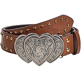 Tgirls Western Belts for Women Vintage Leather Belts Cowgirl Belt with Heart Buckle