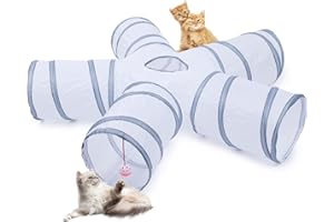 Sheldamy Cat Tunnel, 5-Way Collapsible Cat Tunnel with Peek Hole and Play Ball, Cat Tunnels for Indoor Cats, Puppy, Kitty, Kitten, Rabbit (White & Grey)…