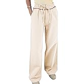 Hongsui Women's Casual Wide Leg Pants Color Block Side Striped Pants Drawstring Loose Sporty Pants with Pockets