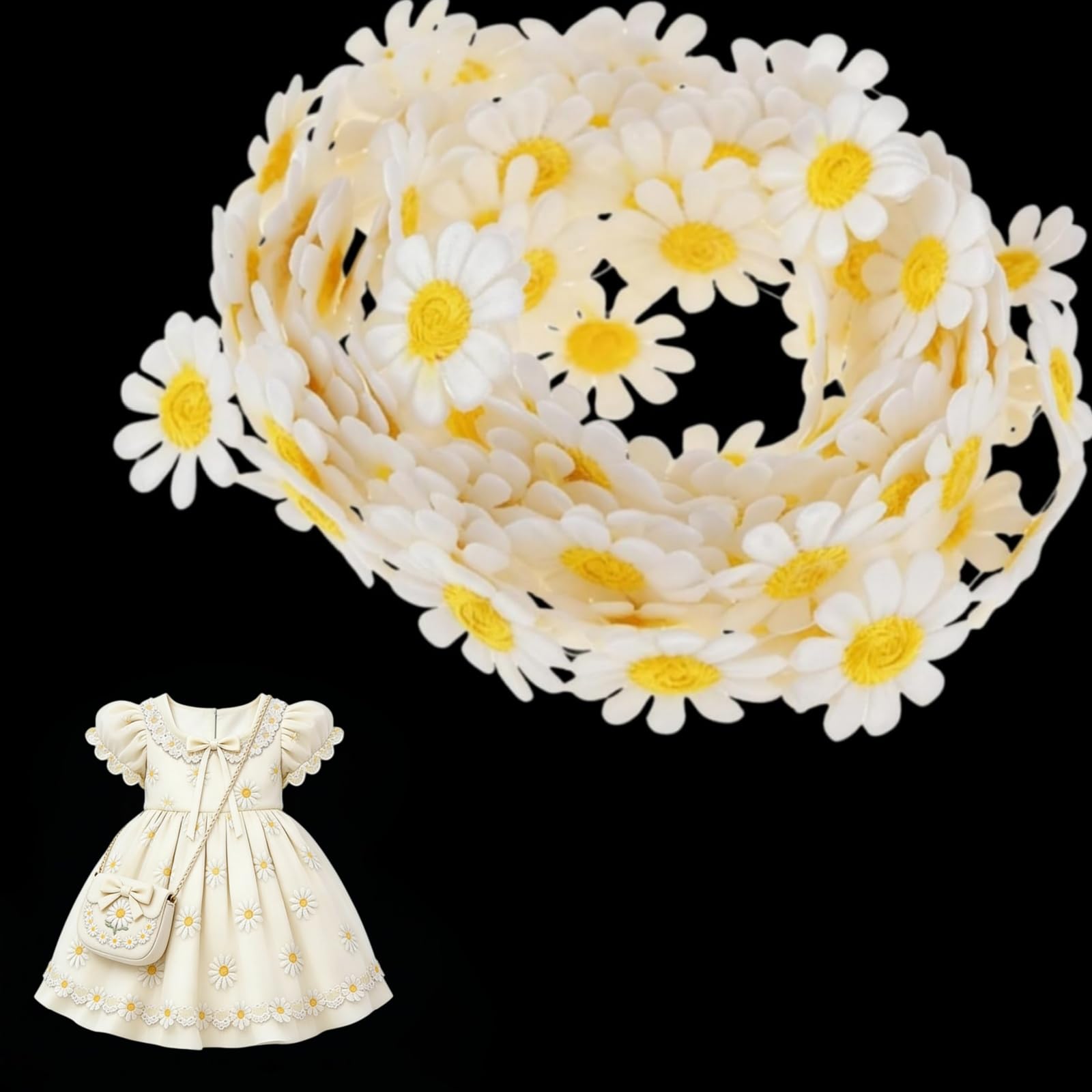 15 Yards Colorful Daisy Sunflower Embroidered Lace Trim Ribbon, Flower Embroidery Appliques Decorating Lace Trims for Sewing Craft Projects