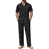 COOFANDY Mens 2 Piece Outfits Casual Summer Beach Textured Button Down Shirt Loose Pants Set