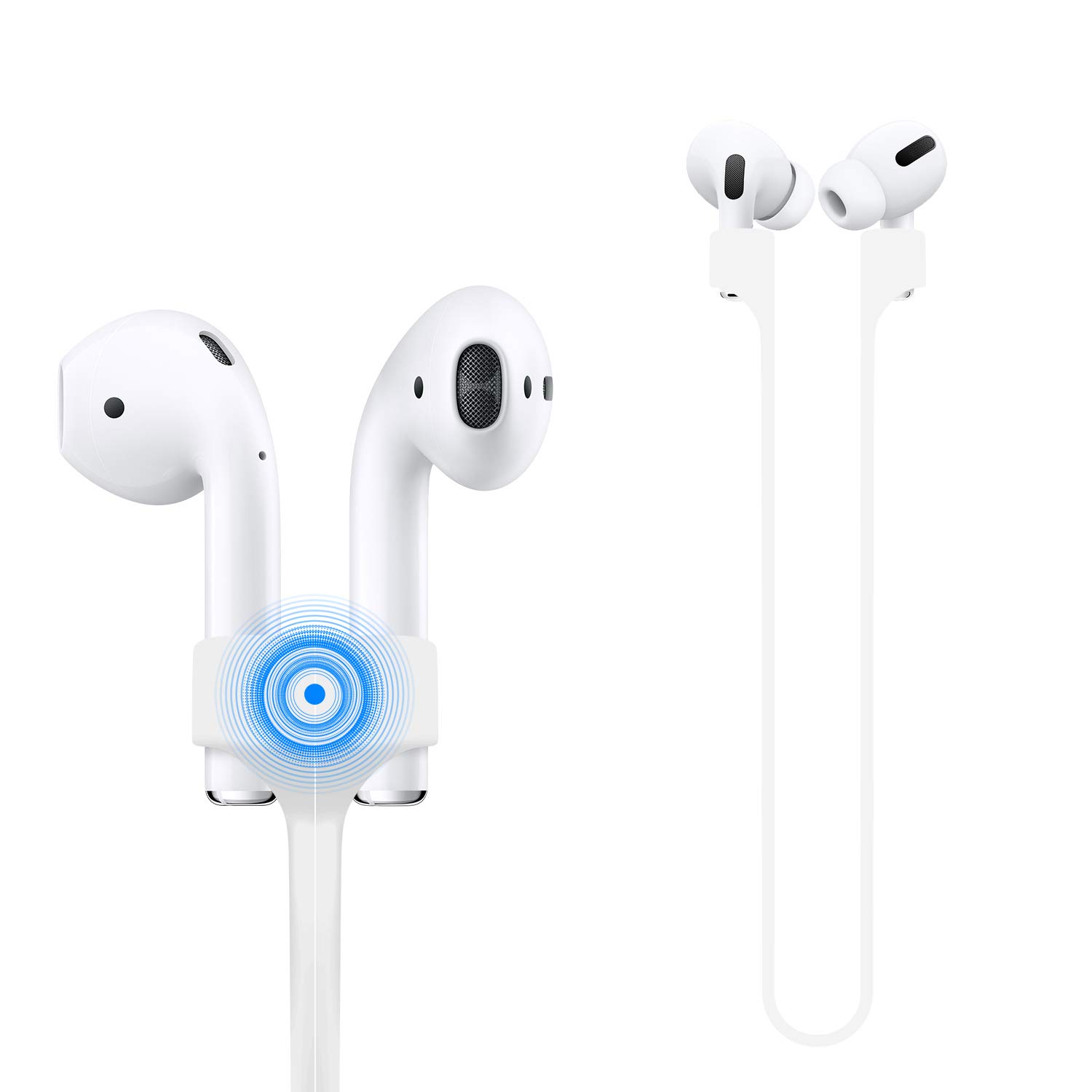 Deexeen Compatible for Magnetic Anti-Lost Strap AirPods 1 2 Pro Accessory - Colorful Soft Sport String Tether Lanyard, Running Silicone Wire Cable Connector, Silica Gel Neck Rope Cord - White