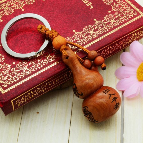 Feng Shui Peach Wood Wulou/hulu Key Chain for Protection (With a Betterdecor Pounch)