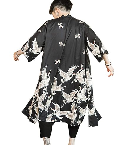 Men's Vintage Kimono Jacket - Loose Fit & Solid Color