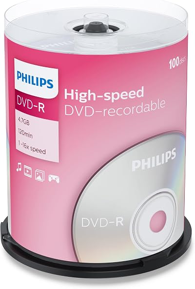Philips DVD-R Blank Discs 100 Pack 4.7GB 16x Data Video Recording