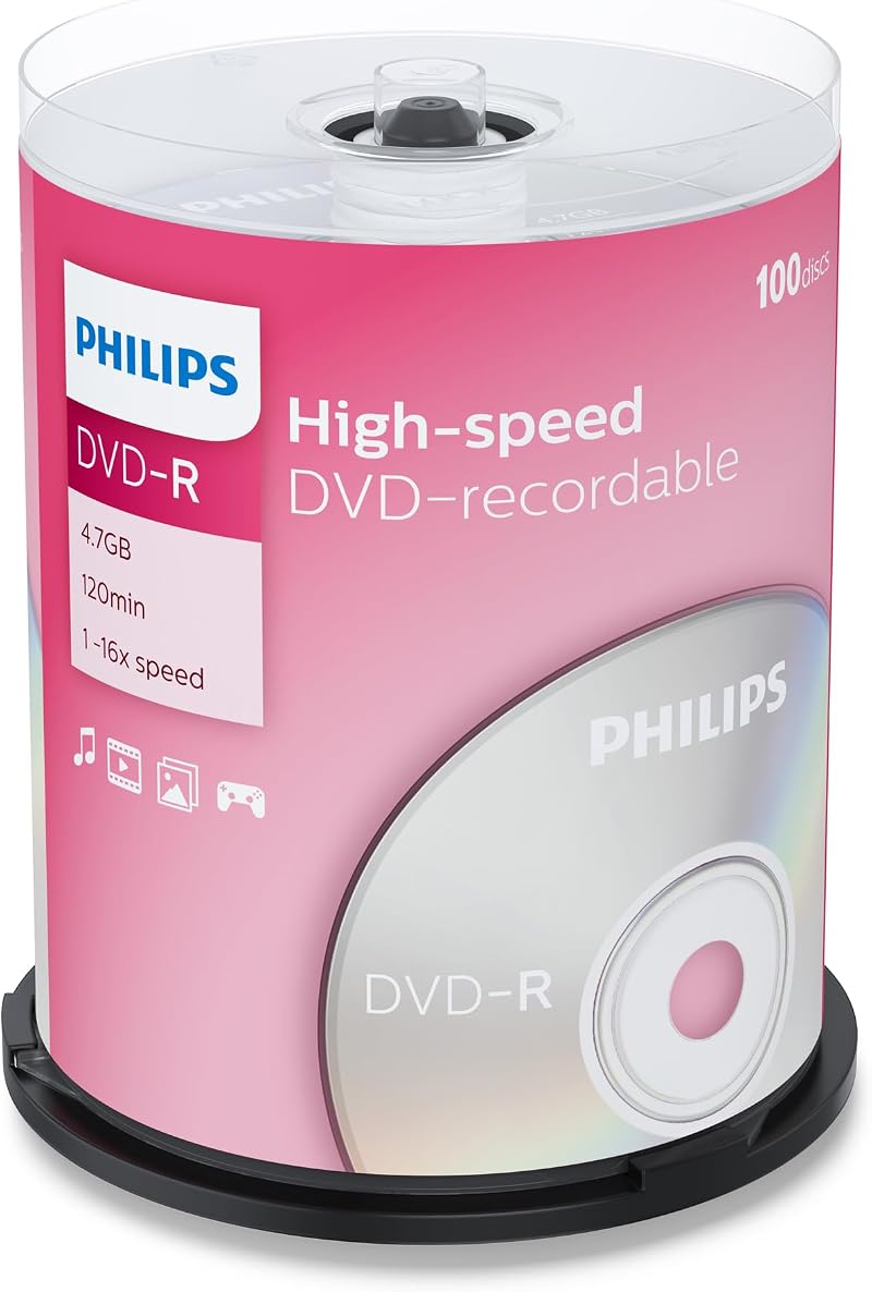 Philips DVD-R Blank Discs 100 Pack 4.7GB 16x Data Video Recording