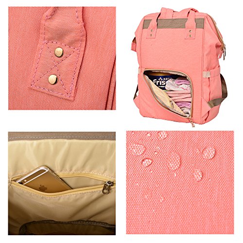 Wide Open Designed Baby Diaper Bag Backpack with Insulated Bottle Pockets, Travel Backpack Nappy Bags, Waterproof Material, Multi-Function 11 Pockets, Large Capacity, Stylish and Durable (Pink) - Thumbnail 5