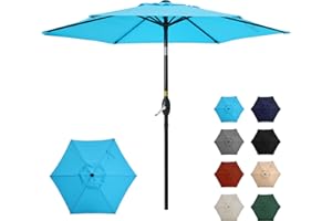 SUNVIVI OUTDOOR 7.5' Outdoor Patio Umbrella, Patio Umbrella, Market Umbrella, Aluminum Pole Umbrella with Push Button Tilt and Crank, 6 Ribs, Polyester Canopy