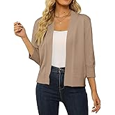 Shermia Women's 3/4 Sleeve Cropped Cardigan Sweater Open Front Short Shrugs Cardigans Lightweight Sweaters