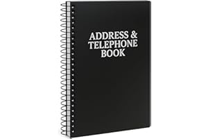 Iconikal Address Telephone Book, 8x5-Inch, Black, Spiral-Bound, 384 Contacts, Organizer for Organizing Names, Addresses, Email, Cell Phone Numbers