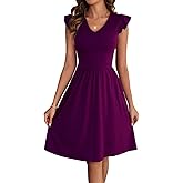 HELYO Women's Summer Dresses Cute V Neck Ruffle Sleeve Cocktail Short Work Casual Dress with Pockets 648