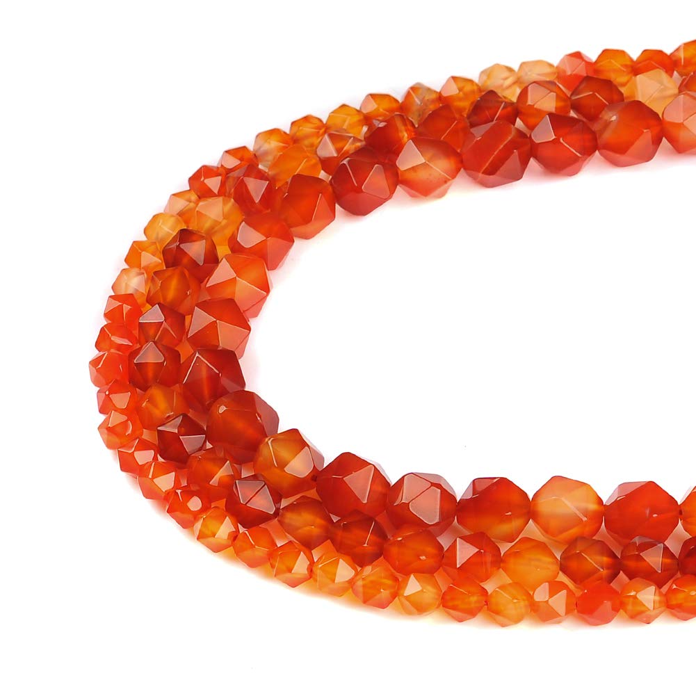 Ruilong AA+ Grade Faceted Natural Stone DIY Precious Gemstone Loose Strand Beads for Jewelry Making (Red Agate, 8MM)