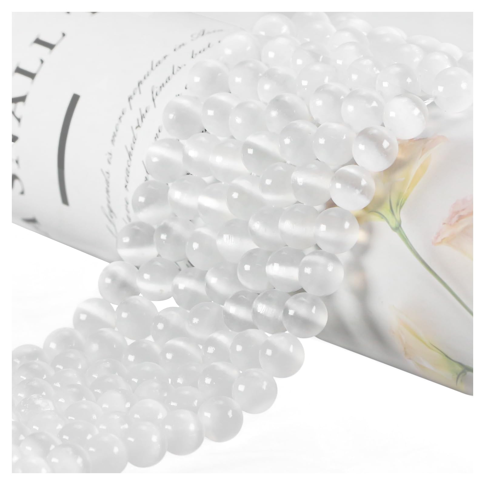 Ouubuuy Selenite Crystal Beads, 8mm Round, 45pcs, Perfect for Jewelry Making, Crafting, DIY Gifts — image 1