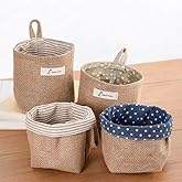 4 Pack Wall Hanging Storage Bags Hanging Storage Bags Cotton Linen Storage Basket Foldable Wall Hanging Basket Family Organizer Box Decorative Bag 3.9 * 3.9 * 5.3