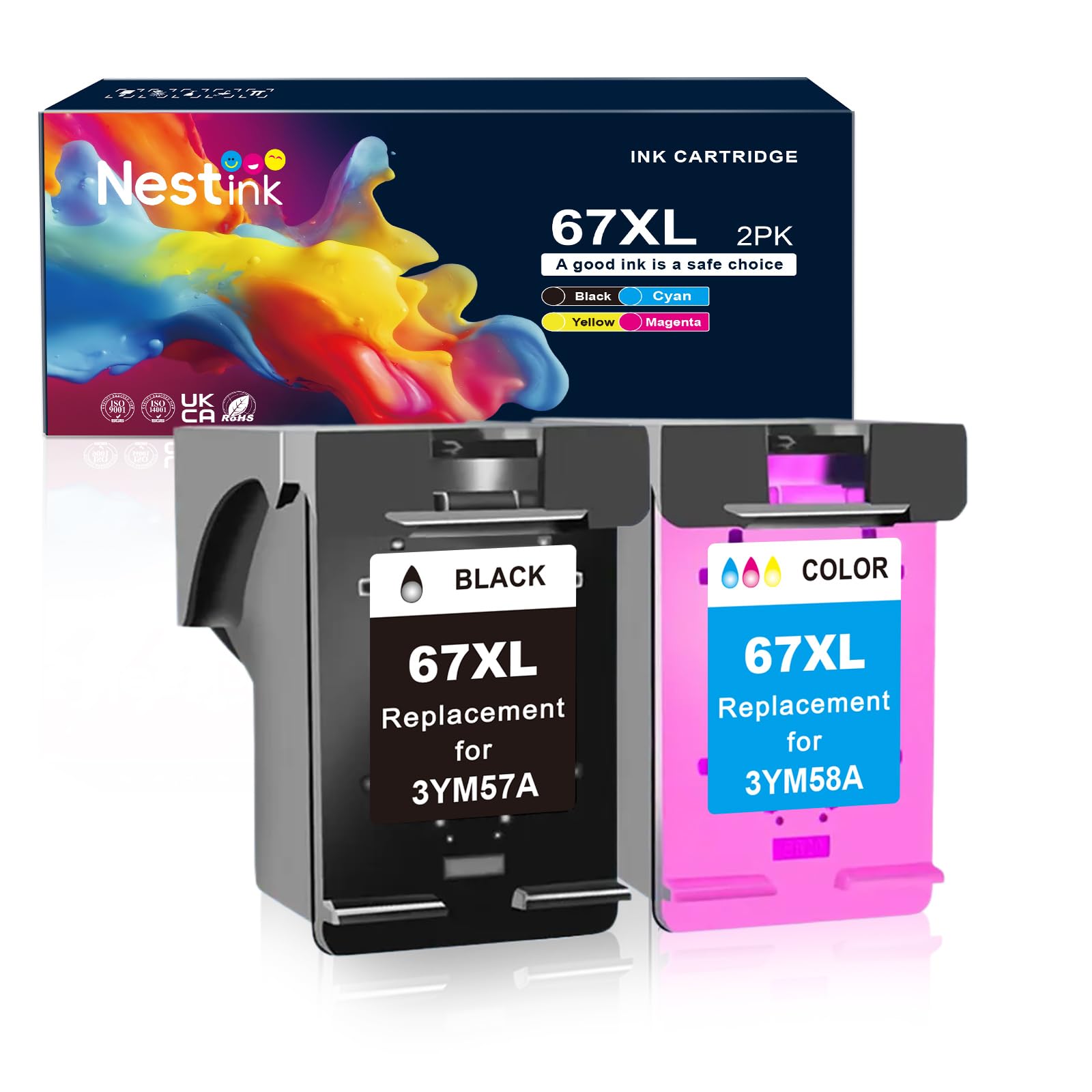 Photo 1 of 67XL Ink Cartridges Combo Pack Replacement for HP 67 67XL Ink Cartridge for HP Envy 6400 6055e 6455e 6055 6452 6455 DeskJet 2855e 4255e 4155e 2755e 4155 Printer (1 Black, 1 Tri-Color, 2Pack)