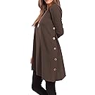 iGENJUN Women's Long Sleeve Scoop Neck Button Side Sweater Tunic Dress,XL,Coffee