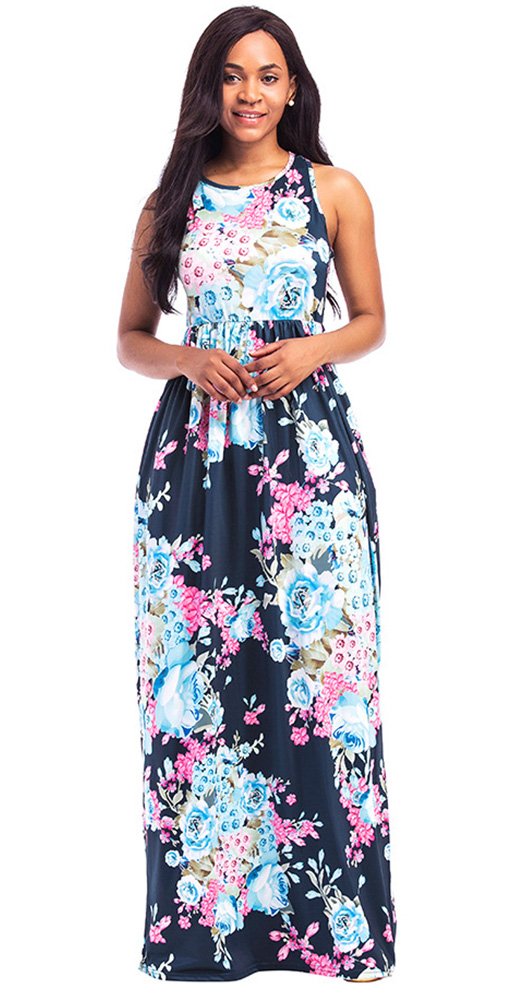 ThusFar Women\'s Floral Maxi Dress Blue