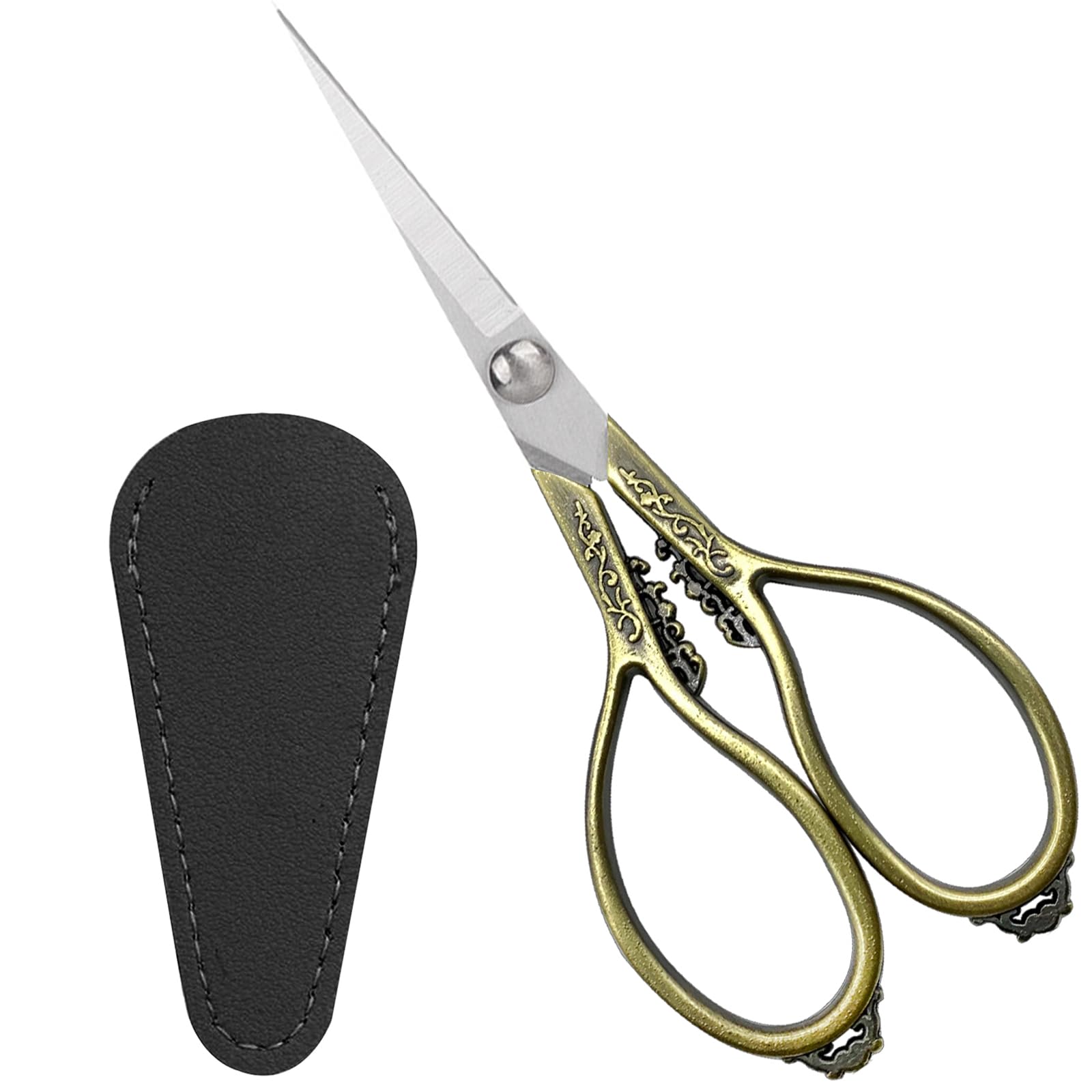 Embroidery Scissors, 4.4in Vintage Small Precision Detail Sewing Scissors Stainless Steel Pointed Tip Craft with Sheath for Cross Stitch Needlework Artwork Thread Cutting