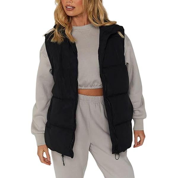 Women's Oversized Sleeveless Zipper Button Puffer Vest