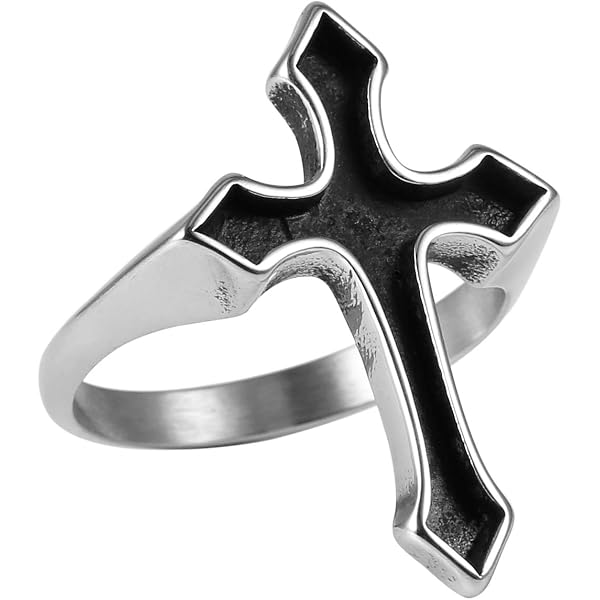 Elfasio Vintage Cross Ring - Black & Red Dripping Glaze Stainless Steel Unisex Ring, Sizes 8-13 - View #6