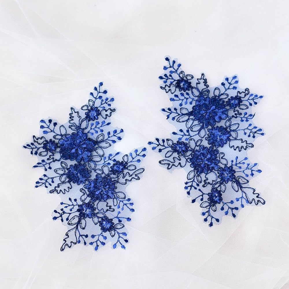 Pack of 2 Embroidery Lace Flower Patches, Sew-On Patches, Flower Embroidery, Lace Applique, Sewing Patches for DIY Crafts, Wedding Dress, Clothing Accessories, Royal Blue