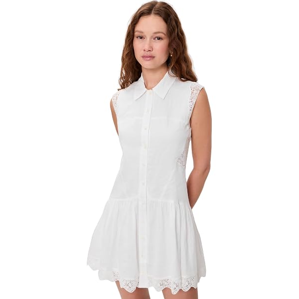 frame white denim dress FRAME Denim Lace Trim Dress in Off White