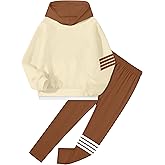 NECIOUS Girls Fall Outfits 2 Piece Fashion Contrast Stripes Hoodie Sweatshirt and Leggings Clothings Sets 6-14Y