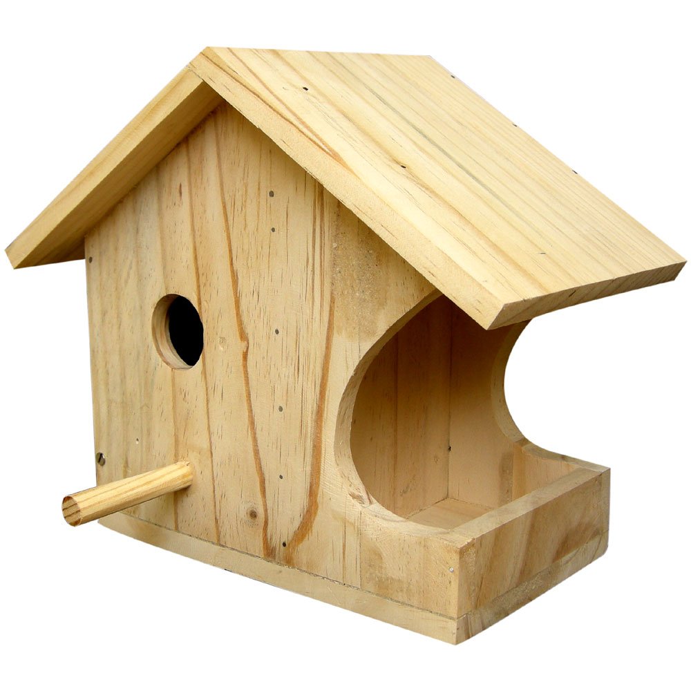 Birdhousebuilder Wooden Sparrow Nest Box With Bird Feeder House