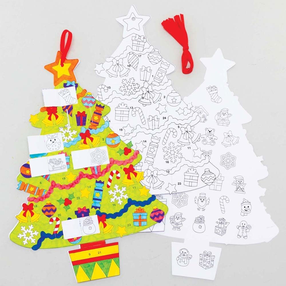Baker Ross FC184 Christmas Tree Colour In Advent Calendars - Pack of 5, Creative Advent Calendars for Kids, Christmas Crafts for Children to Decorate and Display