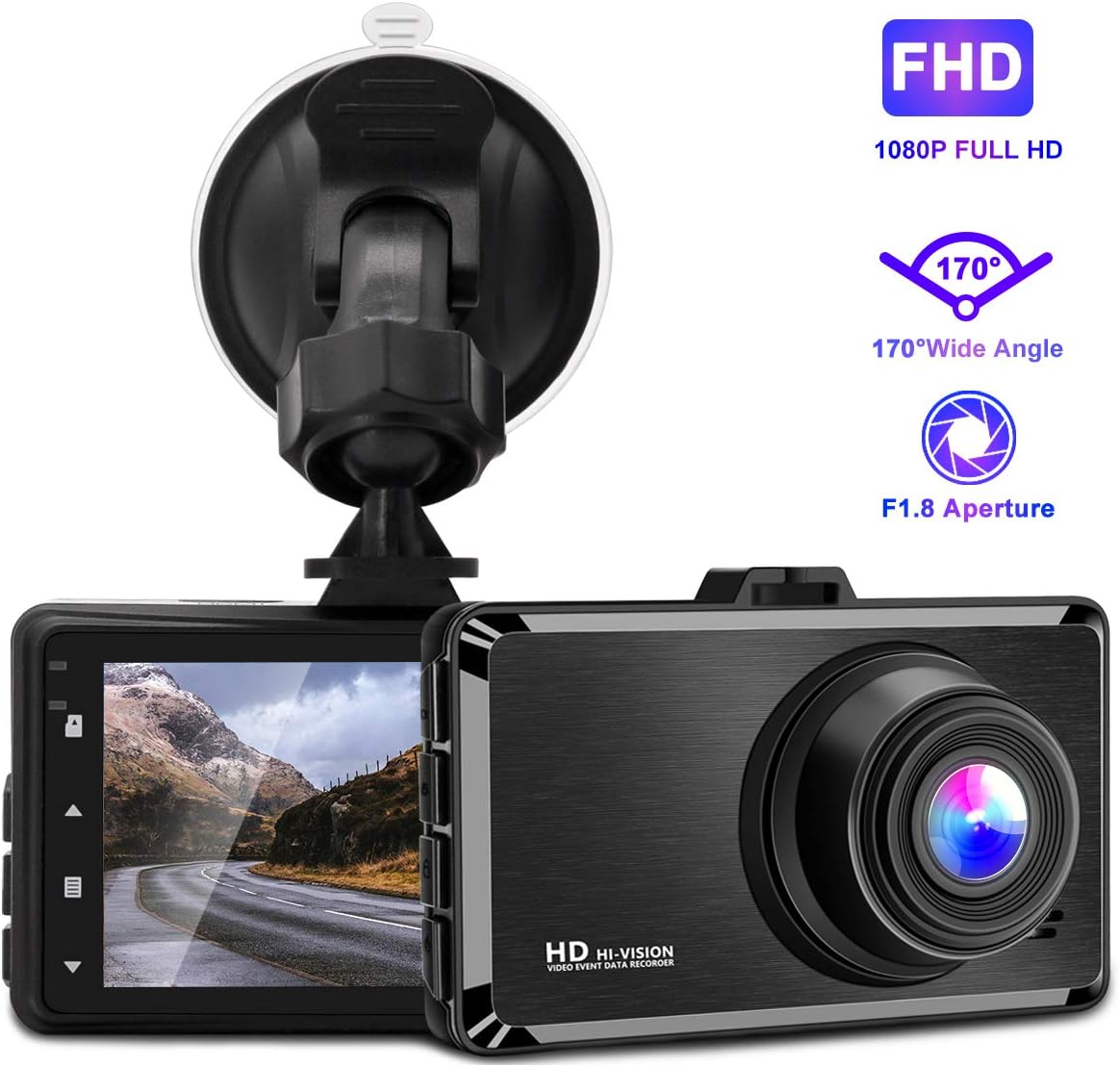 Dash Cam, 3 Inch 1080P FHD Dvr Car Driving Recorder, 170 Wide Angle Dash Camera with Loop Recording, G-Sensor, Parking Monitor, Motion Detection [GRC]