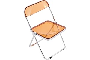 FULOCSENY Transparent Acrylic Folding Chairs,Clear Modern Acrylic Chairs,Bearing Weight 200lbs,PC Plastic Living Room Seat,Chrome Frame Accent Side Chair for Outside Inside (Orange)