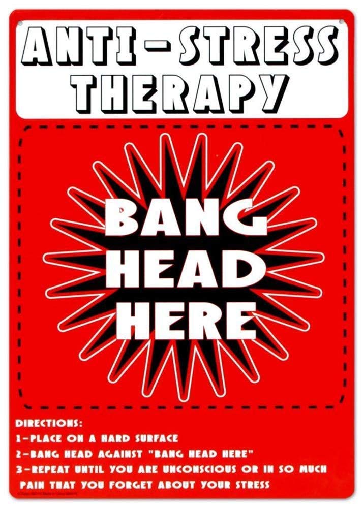 Anti Stress Therapy Bang Head Here Tin Metal Sign bar Retro Wall Decoration Poster Home Club Tavern Wall Door Painting Ornament.