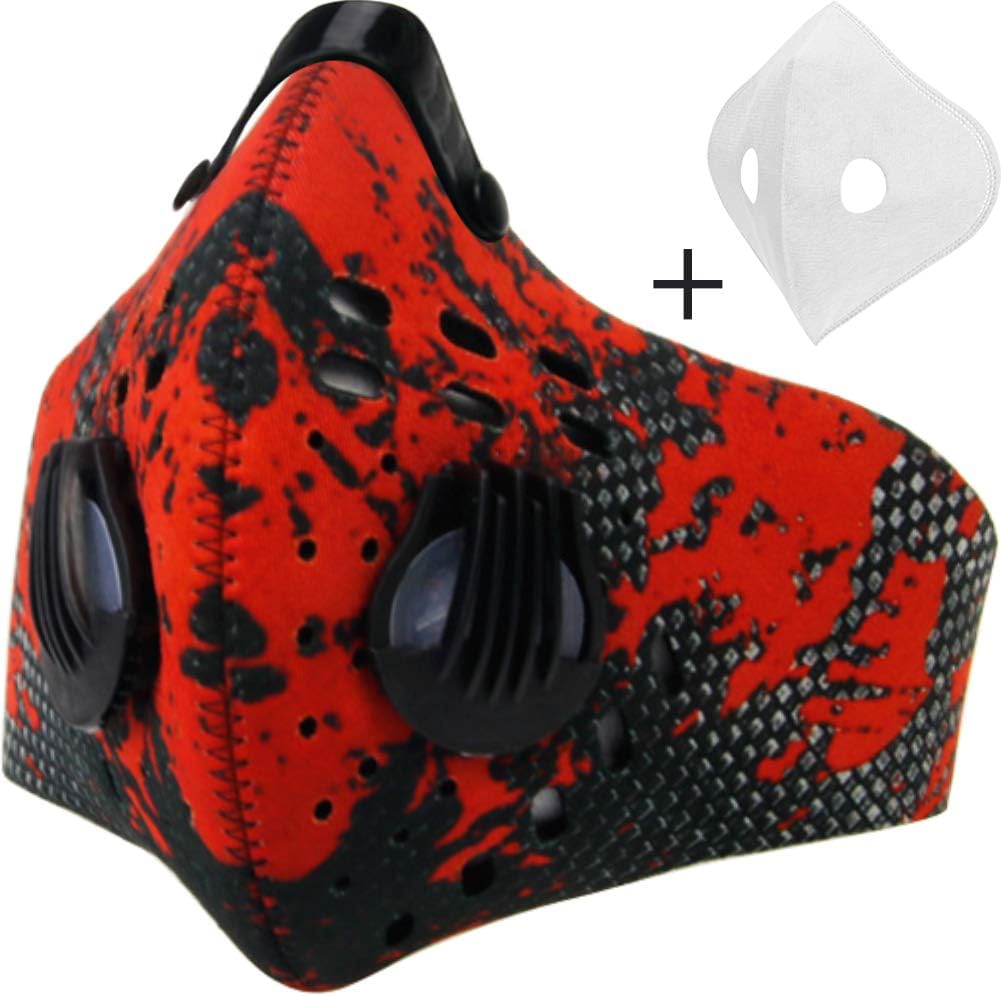 MOCOHANA Breathable Cycling Face Mask with Valves & Activated Carbon Filters Replacement Anti Dust Mask Reusable Motorcycle Riding Half Face Mask for Running Outdoor Sport Striped