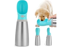 ANIPAW Portable Dog Water Bottle, 24 OZ, Stainless Steel Leak Proof Puppy Water Dispenser with Drinking Feeder for Pets Travel, Walking, Hiking and Outdoor Activities
