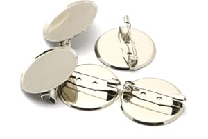 RuiLing 100pcs 2.5cm Silver Brooch Clasps Pin Disk Base Disc Blank Thicken Cabochon Trays for Badge DIY Jewelry Craft Making Decoration Accessories