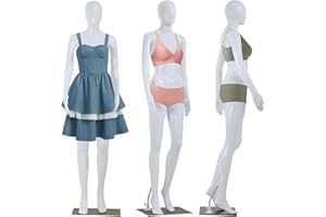 BLKMTY Female Mannequin Full Body Dress Form Sewing Dress Model Stand Adjustable Dress Mannequin 69" Detachable Manikin Body Display Head Rotation Manikin Torso Stand w/ Metal Base, White