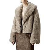 Xukiki Women Faux Fur Jacket Fluffy Fleece Coat Short Cropped Long Sleeve Lapel Button Down Fuzzy Winter Outerwear
