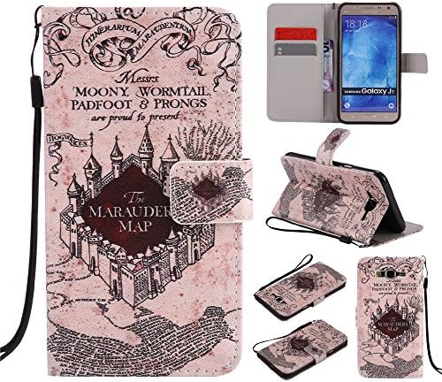Galaxy J7 Case, Galaxy J7 Wallet Case - Harry Potter Hogwarts Marauder's Map Pattern PU Leather Wallet Case Stand Cover Card Slots with Wrist Strap for Samsung Galaxy J7 J700 2015 + Stylus